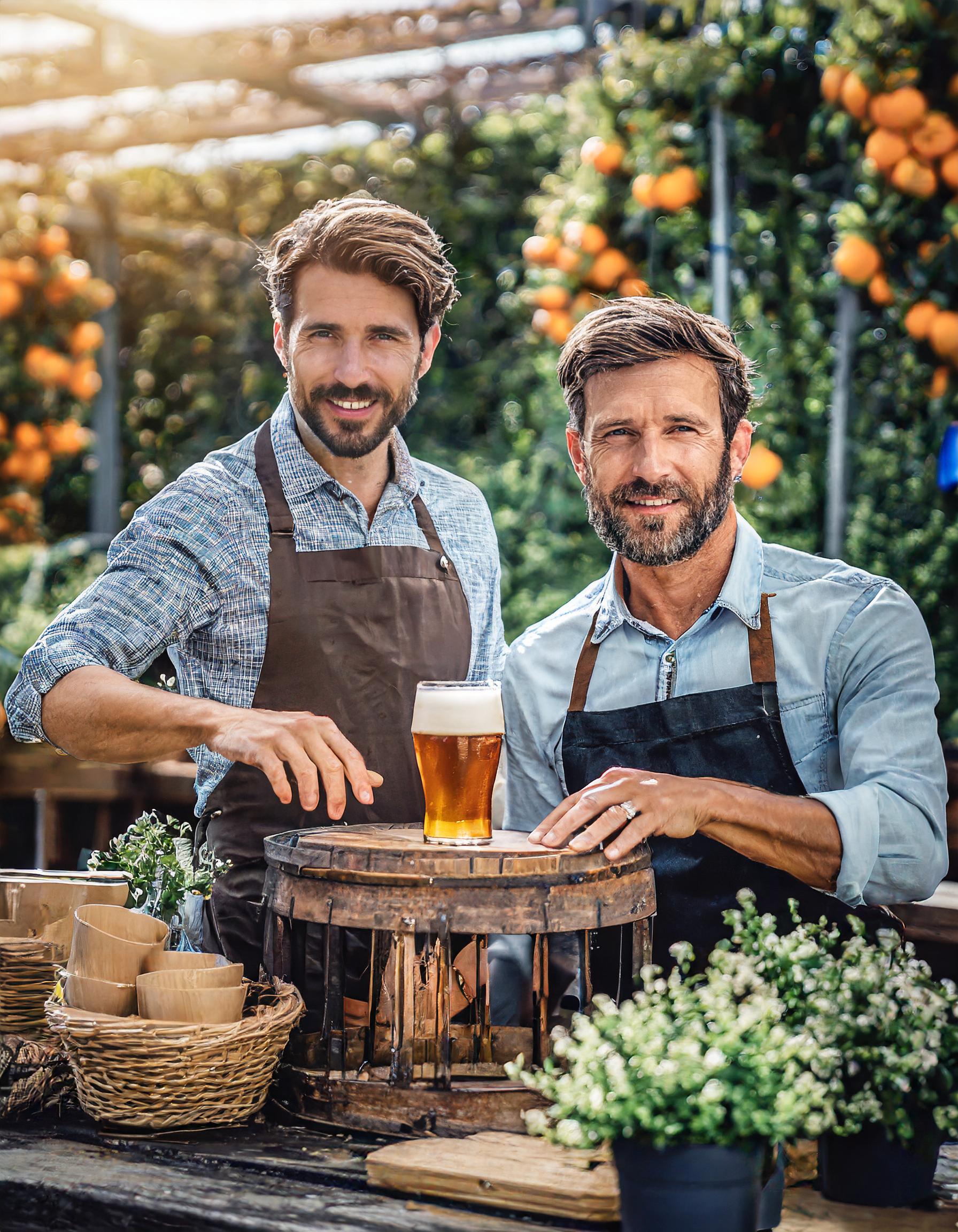 Gemütlicher Biergarten mit lächelnden Gästen